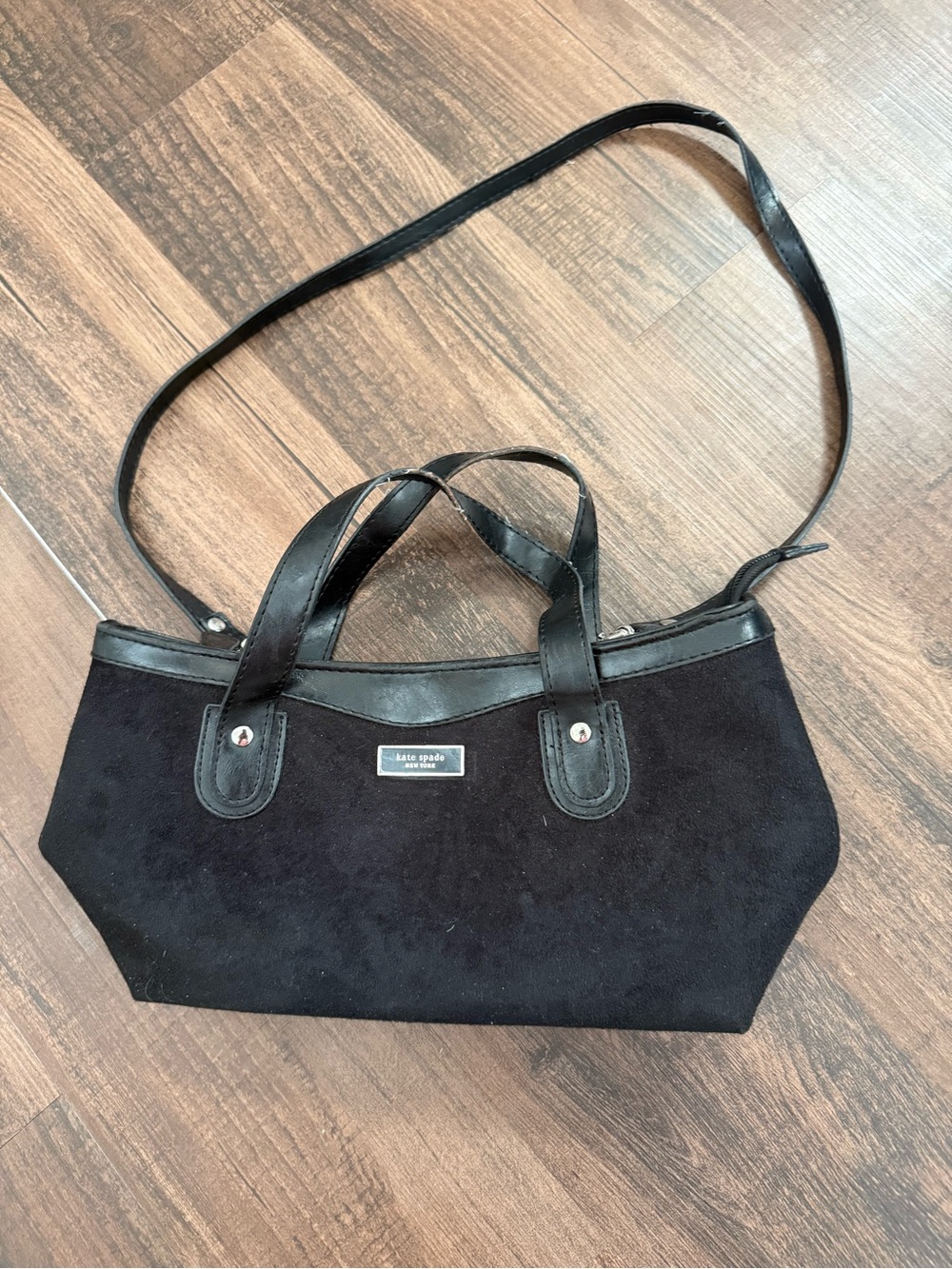 kate spade Black Suede Shoulder Bag with Faux Leather Trim